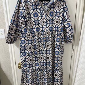 Maeve Blue and White Floral Geometric Maxi Dress